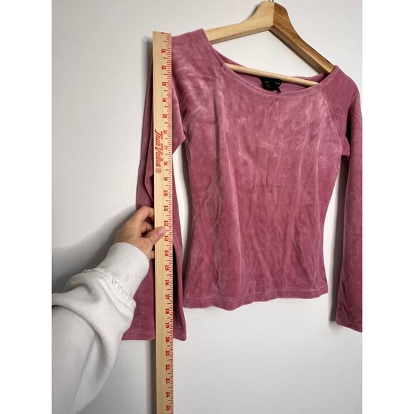 Y2K Moda International XS Pink Velour Flare Long Sleeve Top - Picture 5 of 6